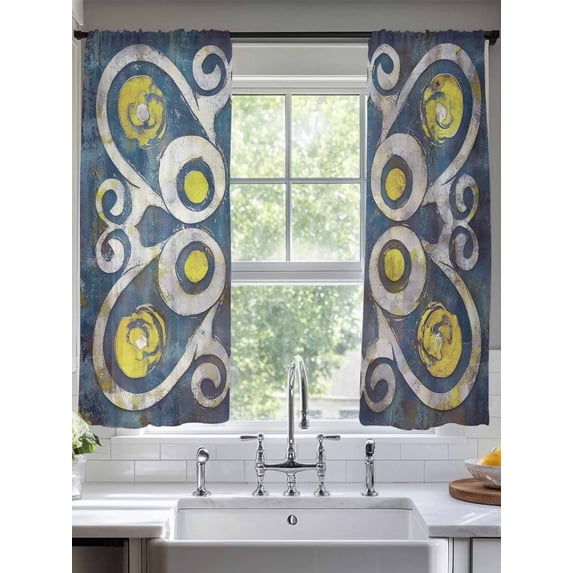 Modernism Sheer Curtains 63 Inches Long 2 Panels Gary Flowers National Style Ornament Light Filtering Semi Sheer Window Curtains Drapes for Bedroom Living Room 52"x63"