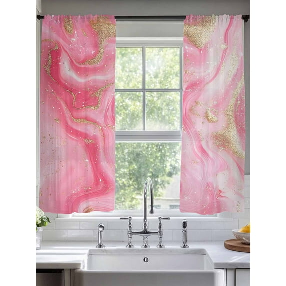 Modernism Sheer Curtains 63 Inches Long 2 Panels Impressionist Theme Pink Gold Water Ripple Light Filtering Semi Sheer Window Curtains Drapes for Bedroom Living Room 52"x63"