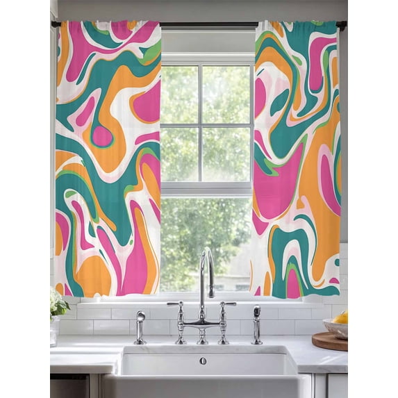 Modernism Sheer Curtains 72 Inches Long 2 Panels Impressionist Style Colored Water Ripple Light Filtering Semi Sheer Window Curtains Drapes for Bedroom Living Room 52"x72"