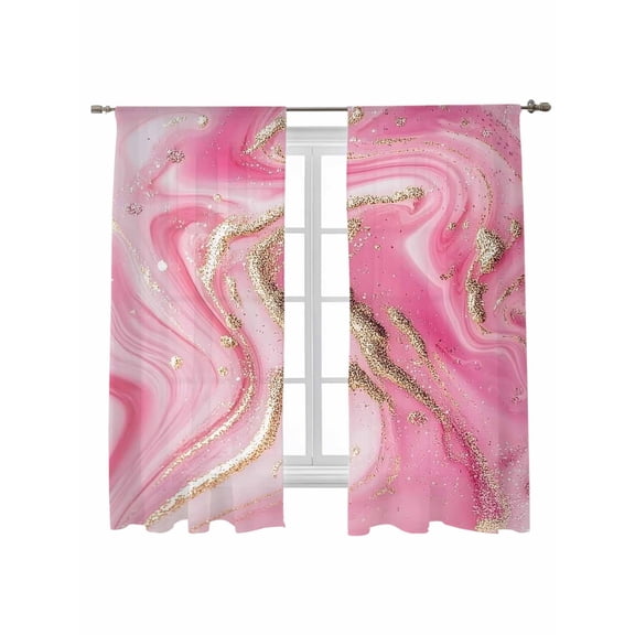 Modernism Sheer Curtains 72 inches Long 2 Panels Set Impressionist Theme Gold Pink Water Ripple Sheer Window Curtain Rod Pocket Voile Drapes for Living Room/Bedroom, Each 52" W x 72" L