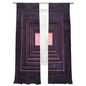 Modernism Sheer Curtains for Living Room Bedroom, Light-filtering Sheer Curtain, Black Purple Angular Minimalist Line Rod Pocket Voile Window Treatment Drapes, 52’’Wx108’’L, 2 Panels Set