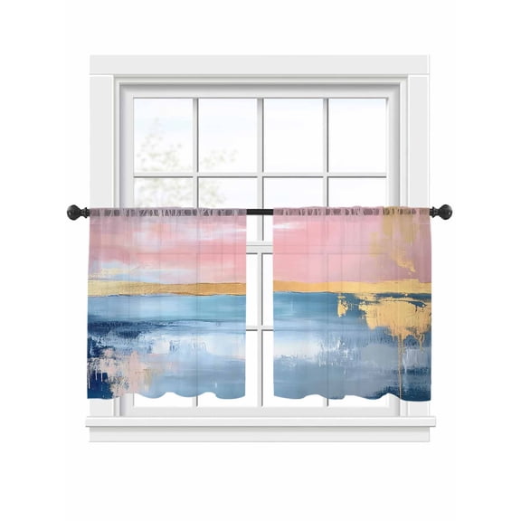 Modernism Sheer Curtains for Living Room Bedroom, Light-filtering Sheer Curtain, Simple Blue Gary Gradient Collage Art LigRod Pocket Voile Window Treatment Drapes, 52’’Wx54’’L, 2 Panels Set