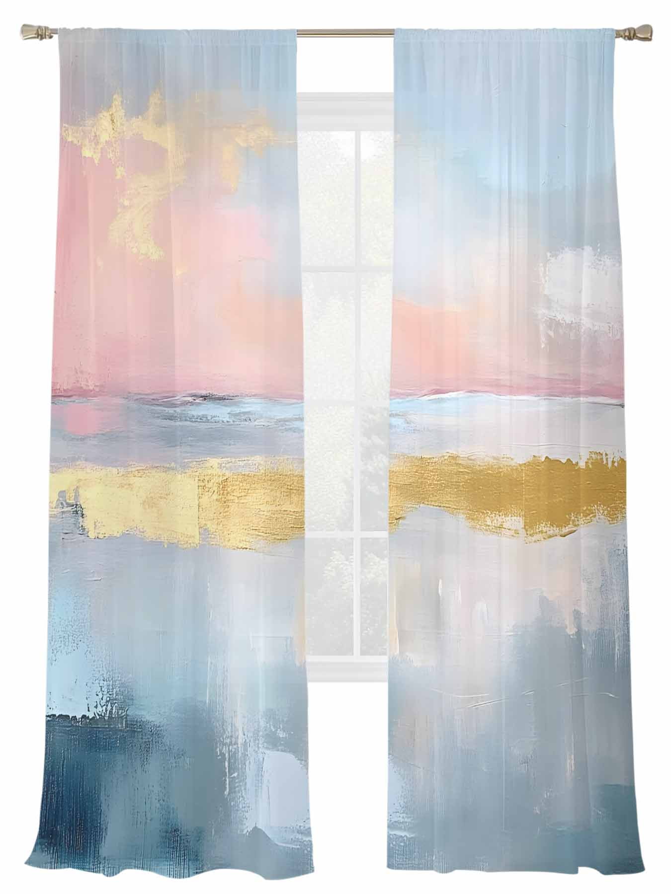 Modernism Sheer Curtains for Living Room Bedroom, Light-filtering Sheer ...