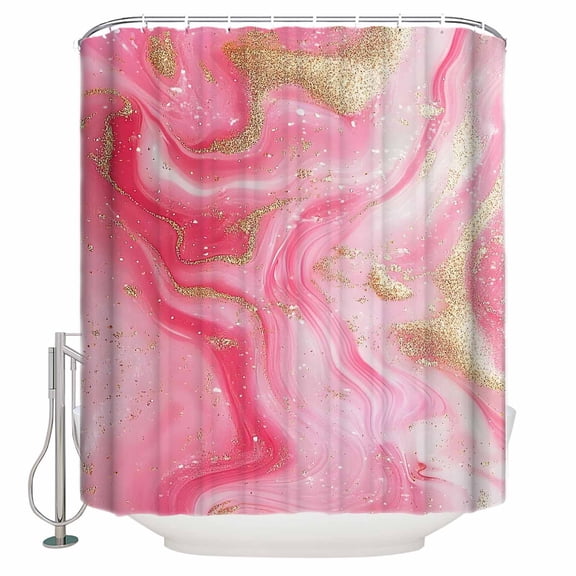 Modernism Shower Curtain, 60" x 72", Impressionist Theme Pink Gold Water Ripple Waterproof Bathroom Curtain Washable Shower Curtain Set with 12 Hooks
