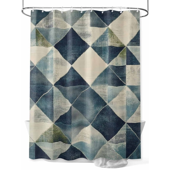 Modernism Shower Curtain Set ，Waterproof Fabric Shower Curtains Blue White Angular Design Color Block Shower Curtains for Bathroom,Bathroom Decor 36"x72"