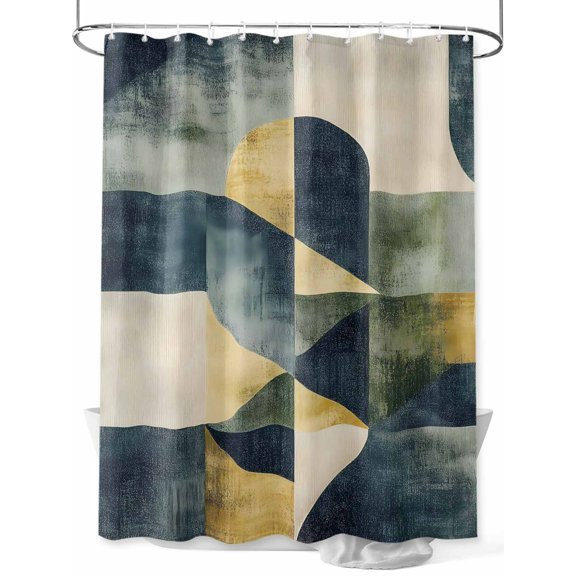 Modernism Shower Curtain Set ，Waterproof Fabric Shower Curtains Blue Yellow Angular Abstract Pattern Shower Curtains for Bathroom,Bathroom Decor 36"x72"