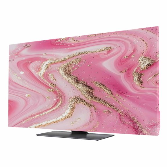 Modernism TV Dust Cover 24 Inch, Impressionist Theme Gold Pink Water Ripple Computer Monitor Cover Dustproof Stretchable Indoor TV Screen Protector for LED LCD Universal Monitors
