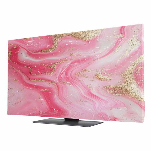 Modernism TV Dust Cover 24 Inch, Impressionist Theme Pink Gold Water Ripple Computer Monitor Cover Dustproof Stretchable Indoor TV Screen Protector for LED LCD Universal Monitors