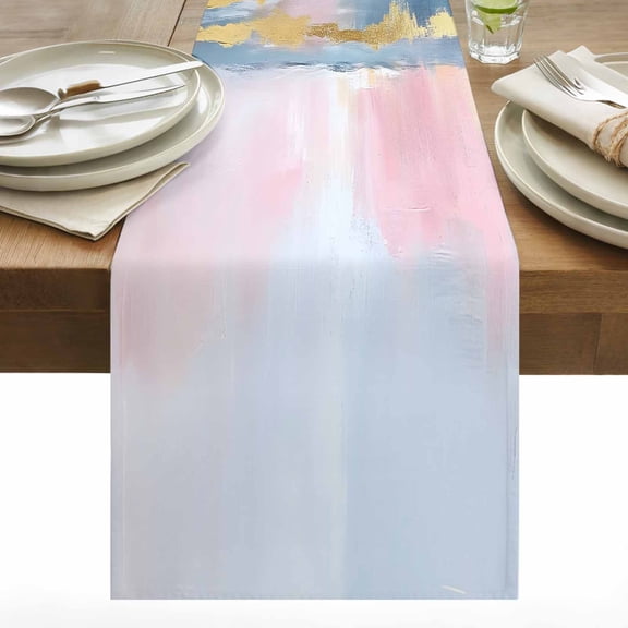 Modernism Table Runner 13x36 inch Simple Blue Gary Color Block Gradient Art Cotton Linen Dining Table Runner Ideal for Dresser Kitchen Coffee Tables - Machine Washable