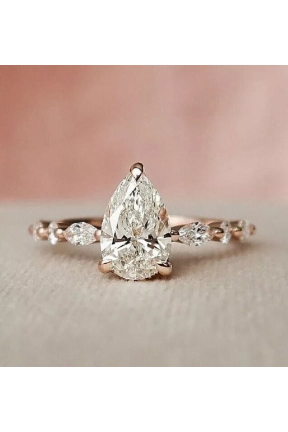 Modernist 2 Ct Pear Cut Moissanite Diamond Women's Engagement Ring 14K Rose Gold Plated Comfort Fit Bridal Ring Promise Ring