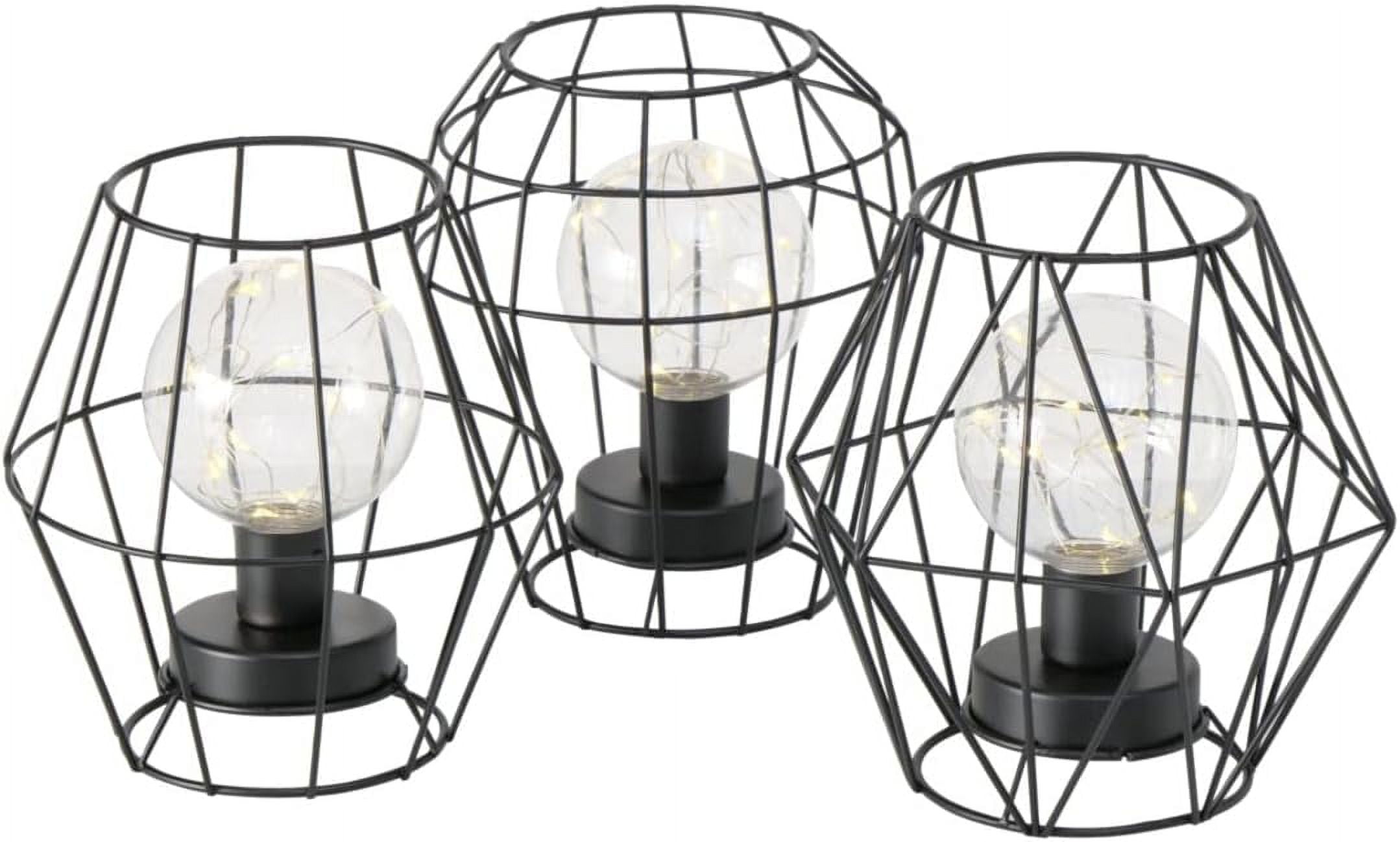 Black Geometric Wirework LED Table Lamp Set