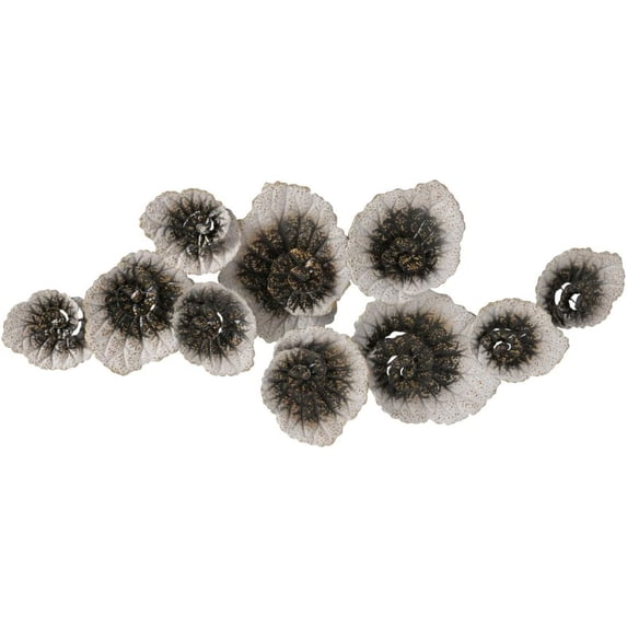 Modernist Botanical Flowers, Abstract Metal Wall Sculpture, Contemporary Decor, White, Black and Gold, Iron, 52 Inches (132 cm) Oversized