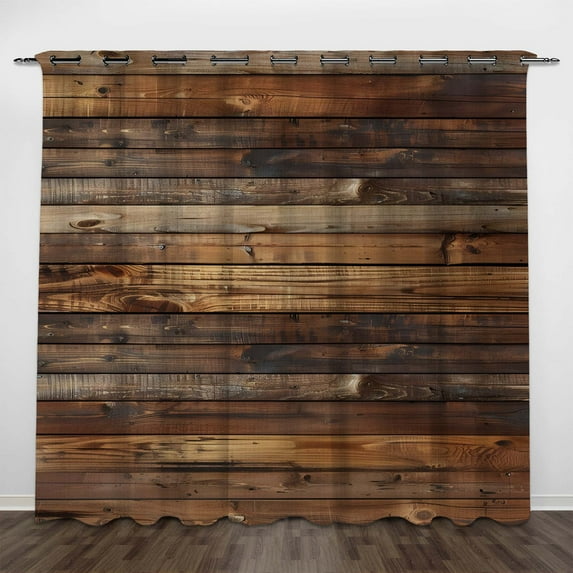 Modernist Curtains, 3D Dark Brown Wood Panel Printed Curtains, Blackout Curtains for Room Bedroom Decoration(Grommet)