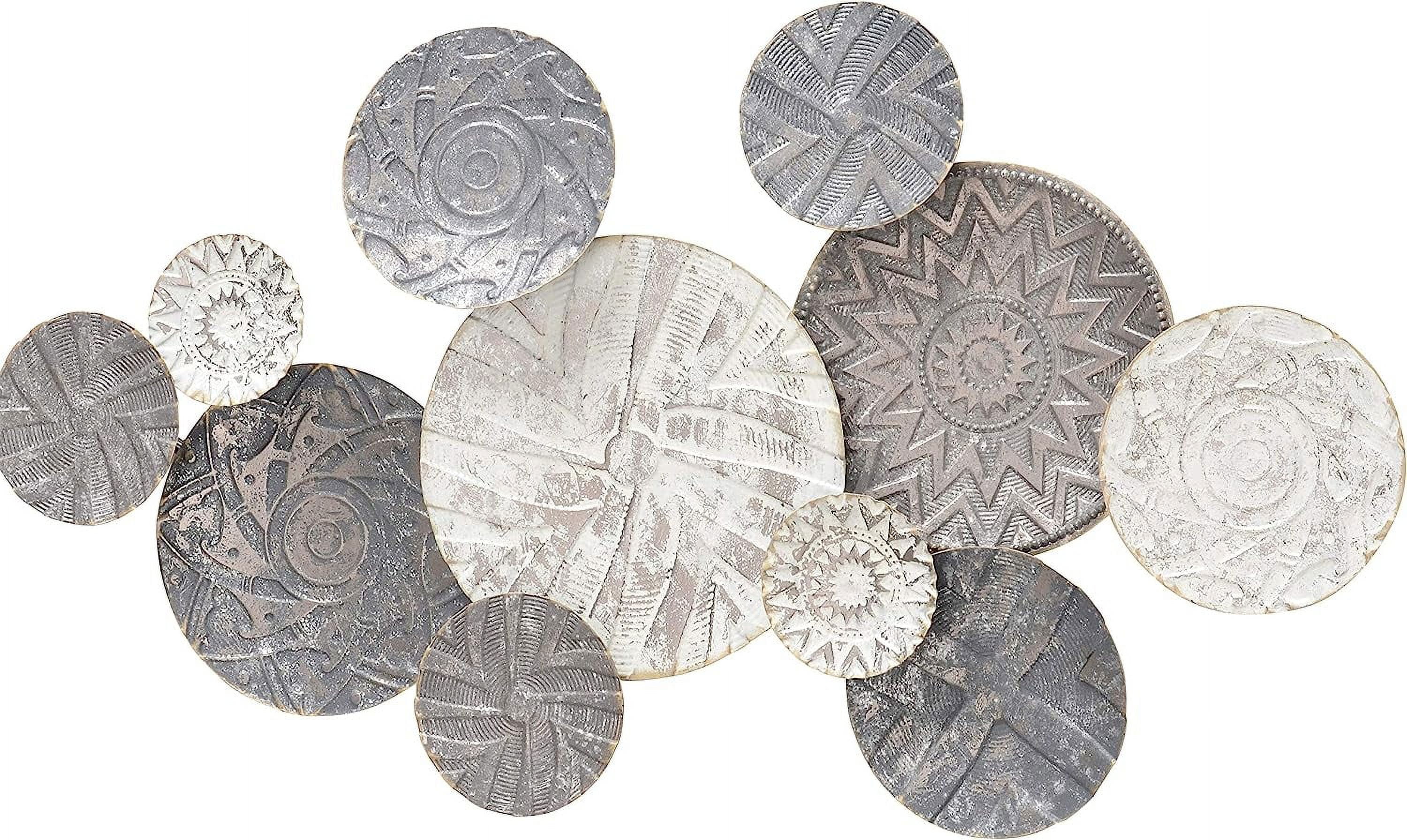 Gray and White Washed Iron Roundel Wall Sculpture, 43"