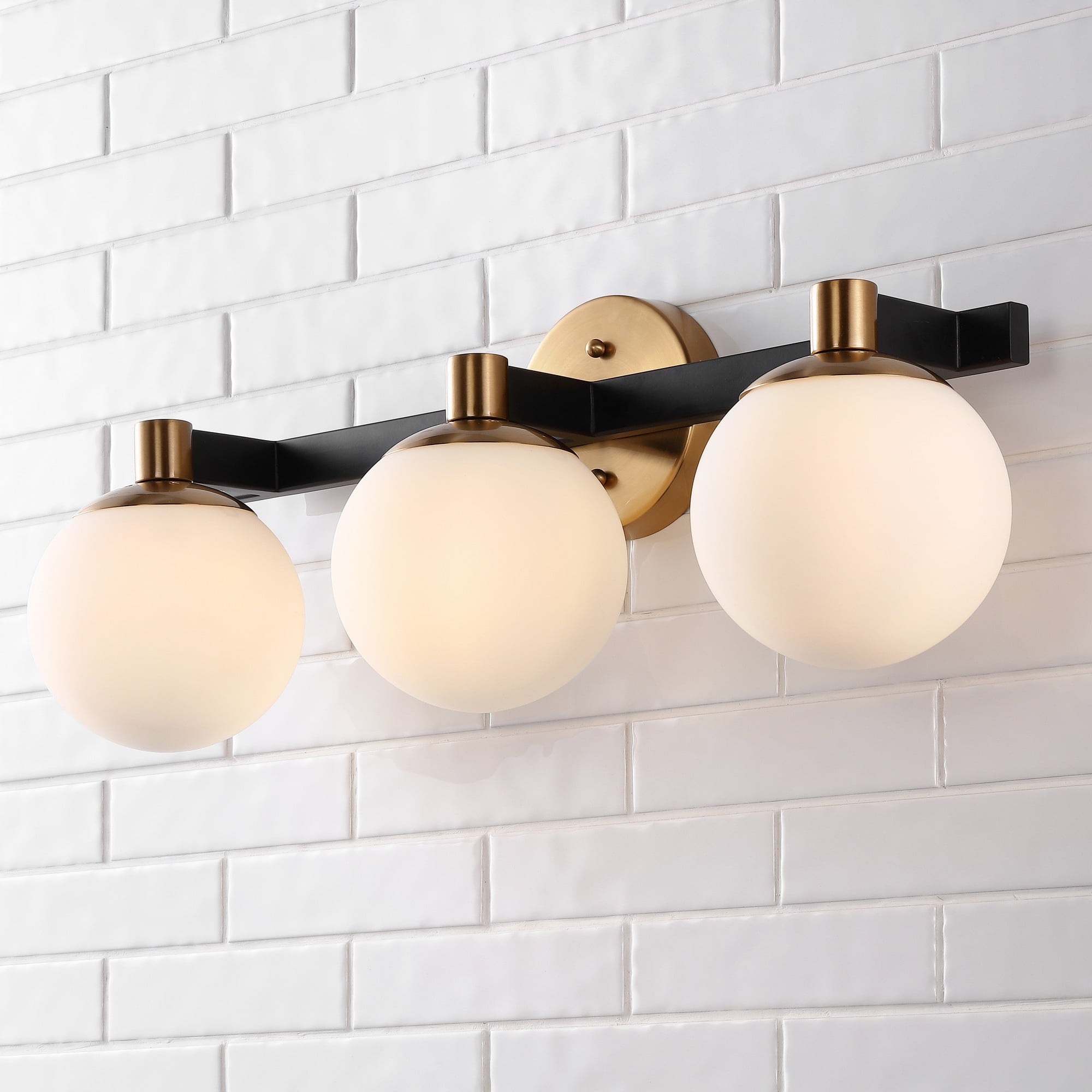 Modernist Globe 24" Brass Gold & Black 3-Light LED Vanity with Frosted Glass