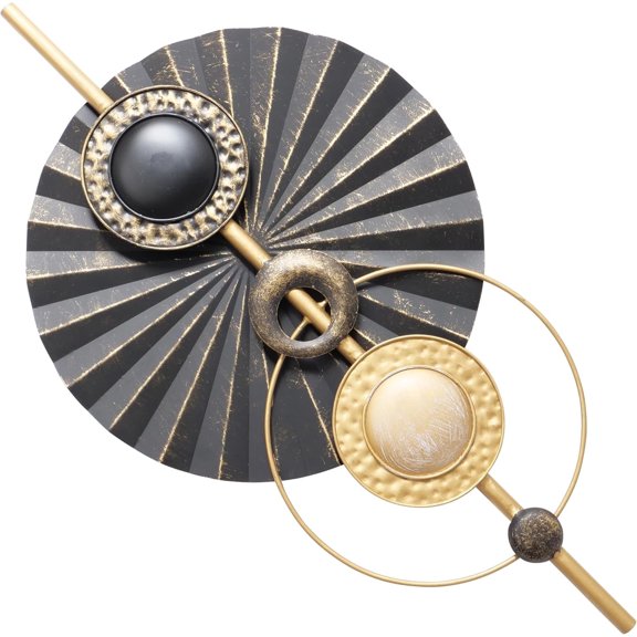 Modernist Home Abstract Wall Sculpture, Cosmic Burst, Geometric, Hand Welded Iron, Lacquered, Tonal Grey with Gold Accents, Distressed 29.5 Inches,