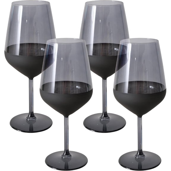 Modernist Home Dipped Wine Glasses, Set of 4, 16.5 oz, Smoke and Matte Black Lacquered Glass, Dishwasher Safe, Long Stem