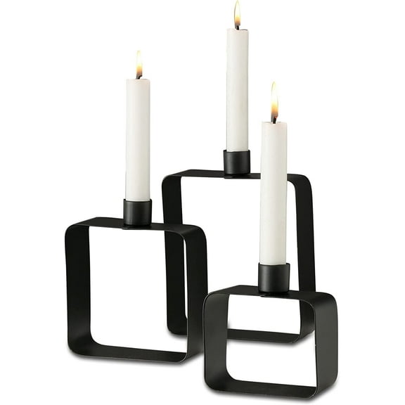 WHW Modernist Home Open Square Taper Candle Holders, Set of 3, Black, Iron