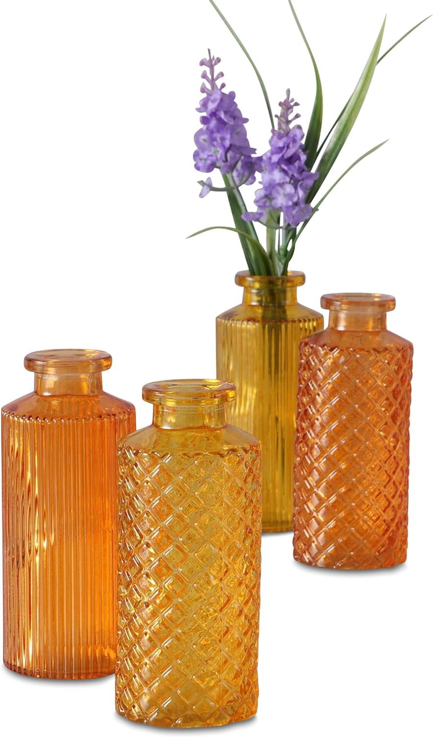Set of 4 Tangerine and Apricot Orange Glass Bud Vases
