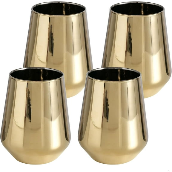 Modernist Home Stemless Wine Glasses, Set of 4, 14.3 fl. oz, For Red, White Wine, Premium Lead-Free Glassware Set, Gold, Dishwasher Safe (425 ml)