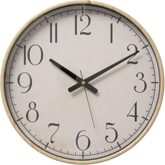 Modernist Home Wall Clock, Quartz Movement, Faux Wood Frame, 15 Inches Diameter, 1 AA Battery (Not Included) Round, Analogue, Second Hand, Retro