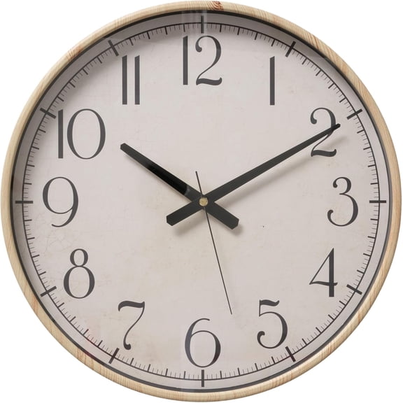 Modernist Home Wall Clock, Quartz Movement, Faux Wood Frame, 15 Inches Diameter, 1 AA Battery (Not Included) Round, Analogue, Second Hand, Retro