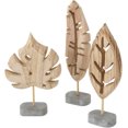 thumbnail image 1 of Modernist Leaf Figurines, Set of 3, Hand Carved Solid Wood, Post Mounted, Grey Gallery Base, 7.75 Inches Each, 1 of 6