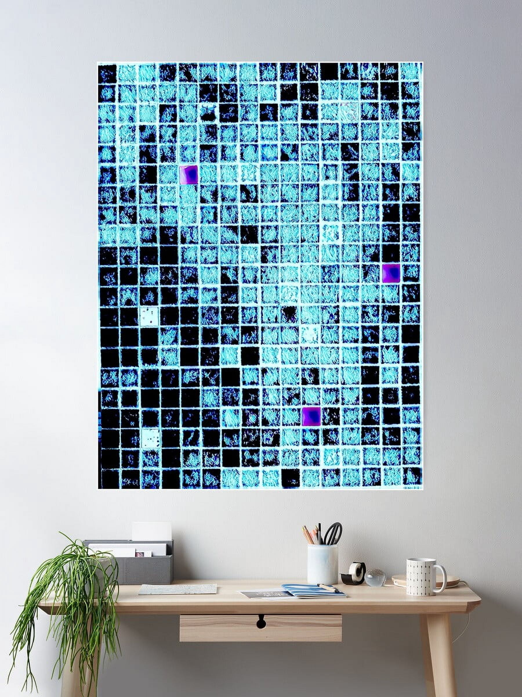 Modernist Matrix Blue Poster Wall Art, Modern Wall Decor For Living ...