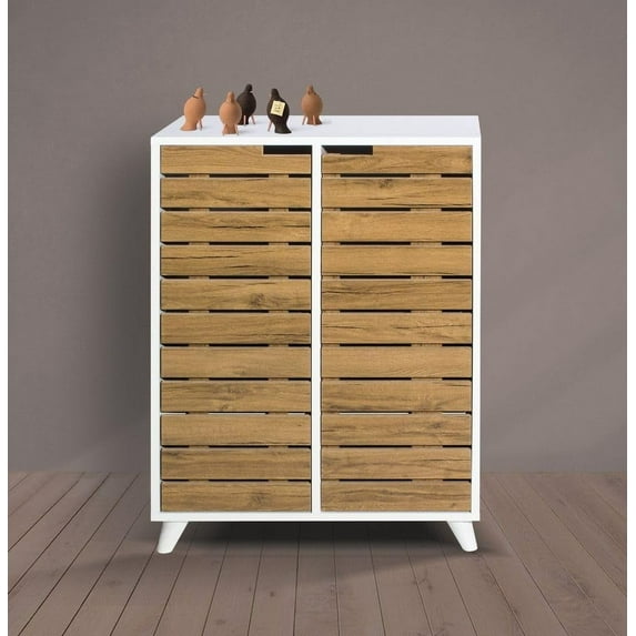 Modernist Multi-Functional Foyer Shoe Cabinet, 8 Tier Rack Organizer & Grid-Style Doors, Freestanding Unit, Stackable & Portable Storage for Entryway, Hallway, Bedroom, Bathroom, Living Room