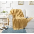 thumbnail image 1 of ModernlyBasic Knitted Throw Blanket, 50 x 60 inch, Warm & Cozy Decorative Throw Blankets with Tassels, Fancy Throw Blankets for Couch, Textured Solid Soft Knit Blanket - Mustard, 1 of 7