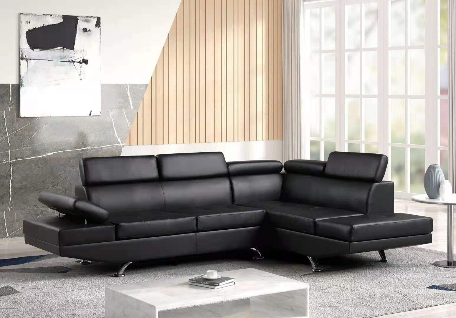 Moderno Contemporary Black Living room Sectional Sofa Set In Vegan