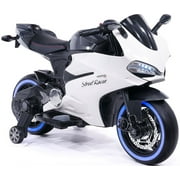 Moderno Kids Motorcycle Ride On 12V Battery Powered with Training Wheels, LED Lights, Music by Phone