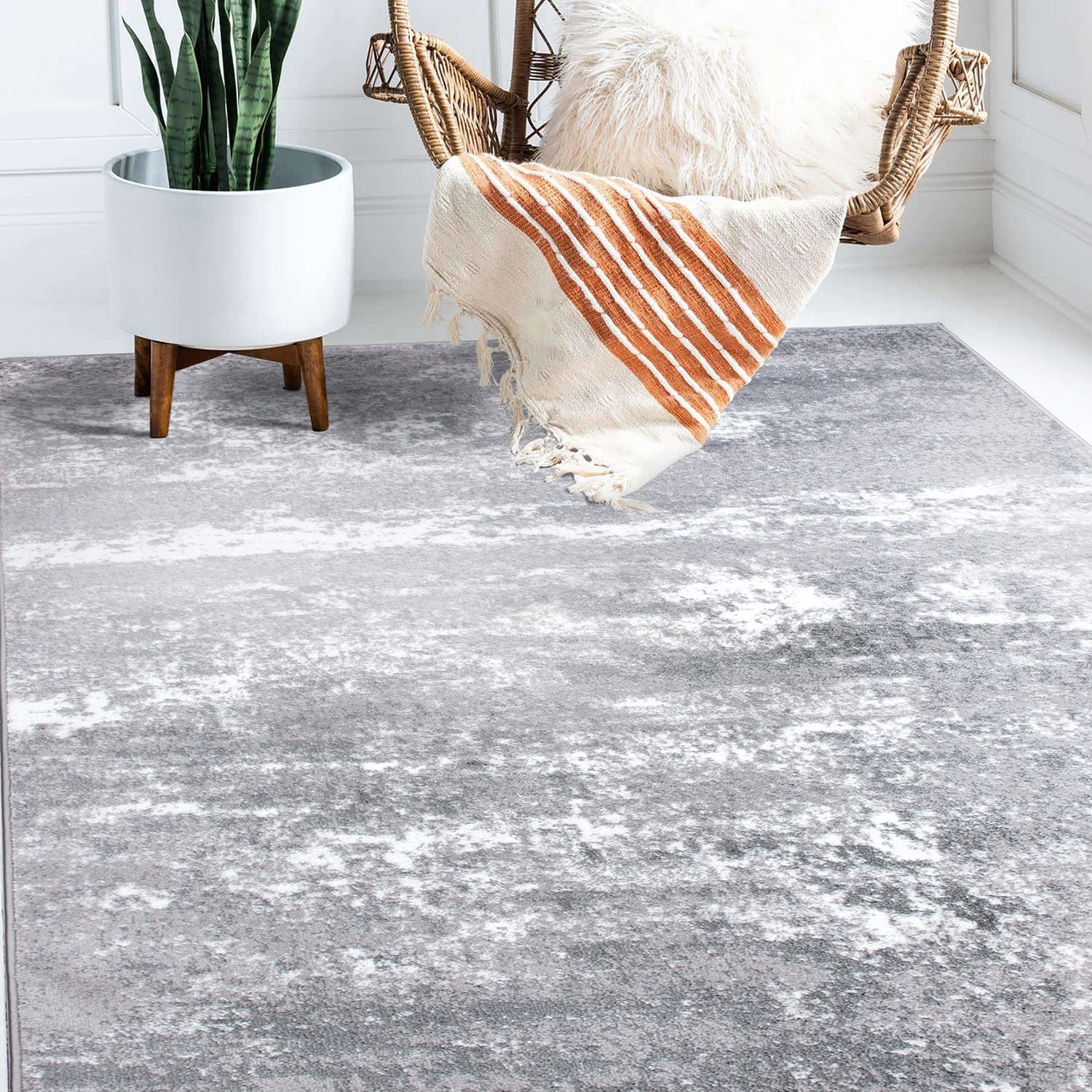 Modern Abstract Shades Gray 7' 10" x 10' Synthetic Area Rug