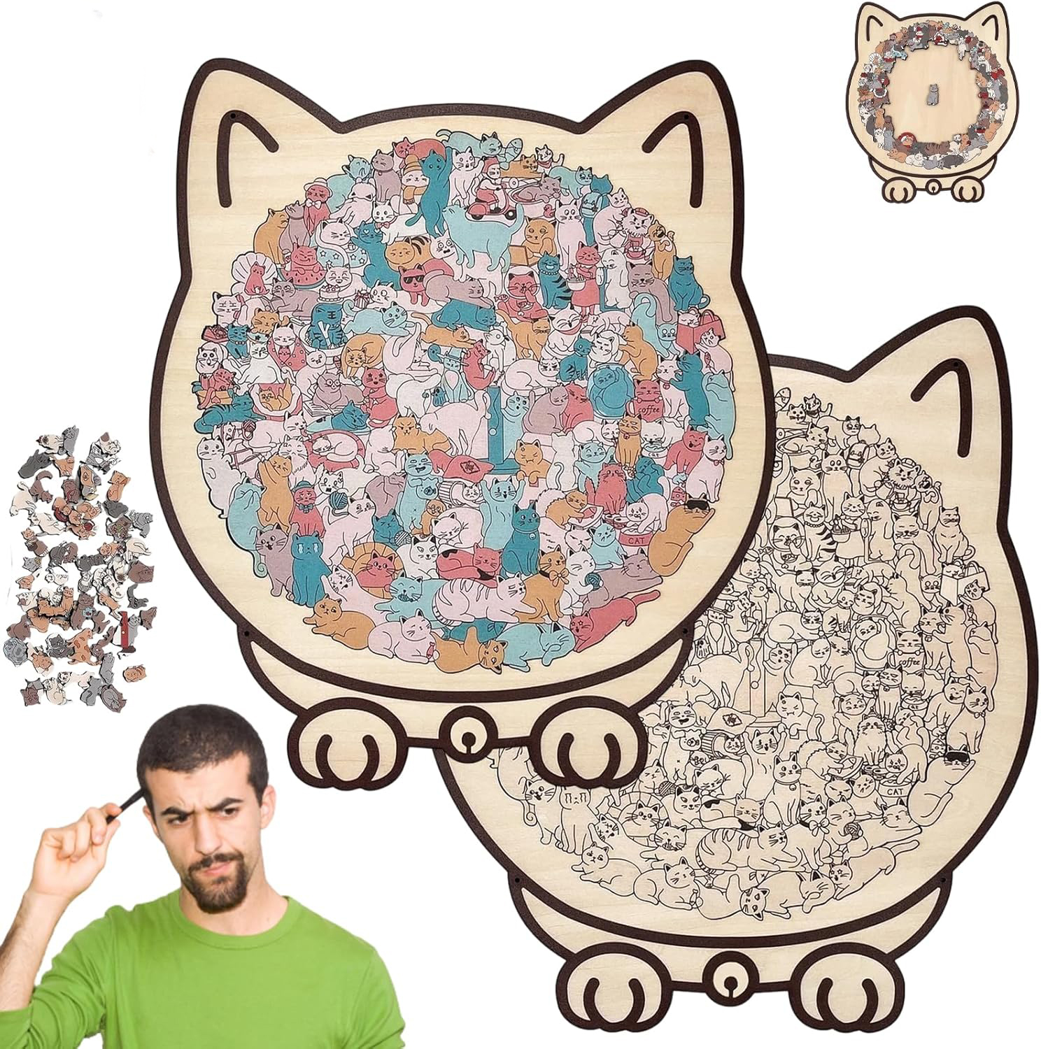 135-teiliges Katzen-Holzpuzzle In Morandi Farben – 3D Katzenform, Ca. 24x22 Cm, Kreatives Geschenk Für Kinder & Erwachsene