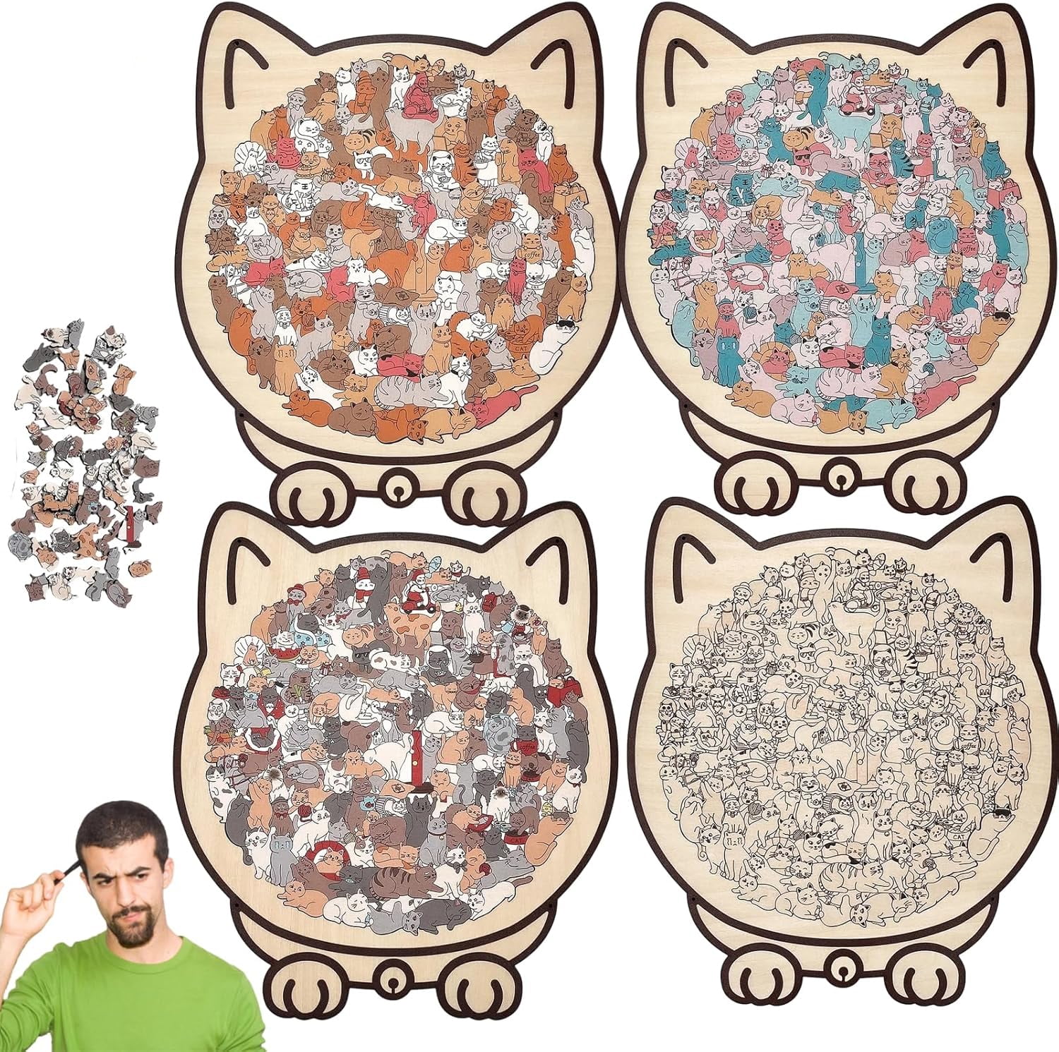 Moderobot 135-Piece Morandi-Colored Cat Shaped Wooden Jigsaw