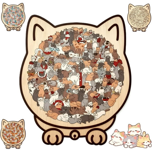 Moderobot 135-Piece Morandi-Colored Cat Shaped Wooden Jigsaw Puzzle, Framed by Adorable Cat Outline Puzzle, Challenging Irregular Jigsaw with Frame & Elegant Morandi Colors, Home Decor, Gift