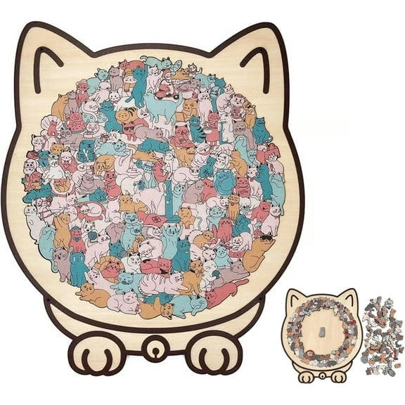 Moderobot 135-piece Morandi-colored cat-shaped wooden puzzle, a creative gift for cat lovers and a great home decor.