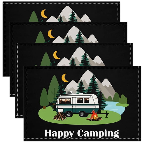 Moderong 4 Pcs of Camping Placemats 12X18 Inch, Camper Rv Place Mats, Rustic Farmhouse Table Mats for Kids Boys Girls Women Men, Camping Travel Trailer Waterproof Placemats for Dining Table