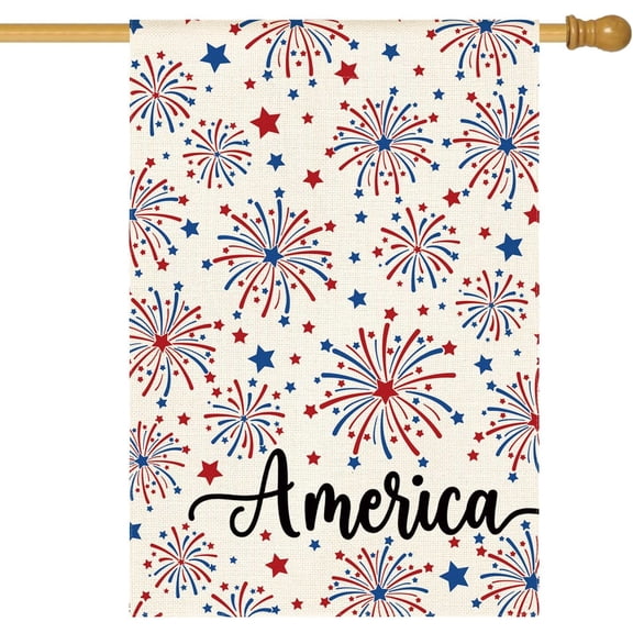 Moderong 4th of July Patriotic Fireworks House Flag 28x40 Inch Double Sided Outside, Independence Day American Stars Yard Outdoor Decoration