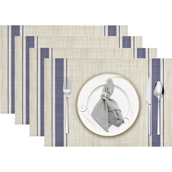 Moderong Beige Placemats Set of 4, 12x18 Inch Heat Resistant Non-Slip Washable Durable Table Placemats for Holiday Party Kitchen Dining Room Decoration