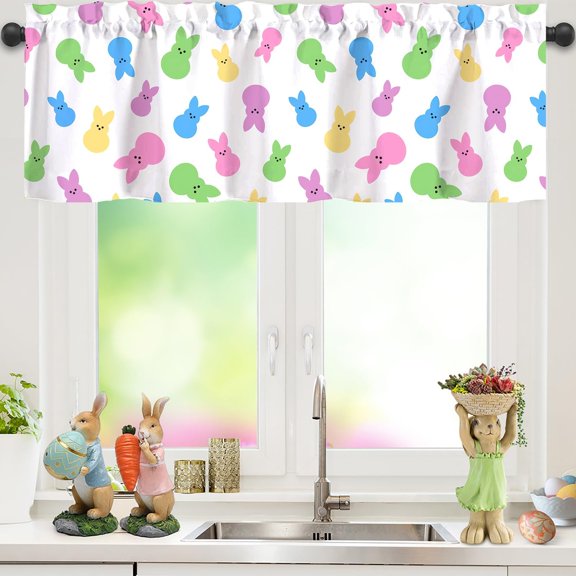 Moderong Easter Bunny Valances for Windows 54" x 18", Colorful Easter Kitchen Curtains Valances, Rod Pocket Valance Curtains for Kitchen, Window Treatments Drapes for Bedroom Living Room, 1 Panel