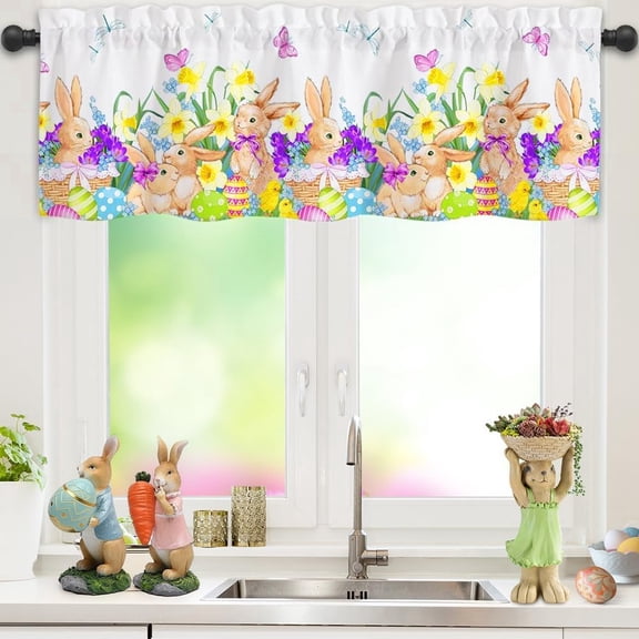 Moderong Easter Bunny Valances for Windows, Window Curtain Valances, Easter Kitchen Curtains, Window Treatments Valance for Kitchen Bedroom Living Room Bathroom 54" W x 18" L, 1 Panel