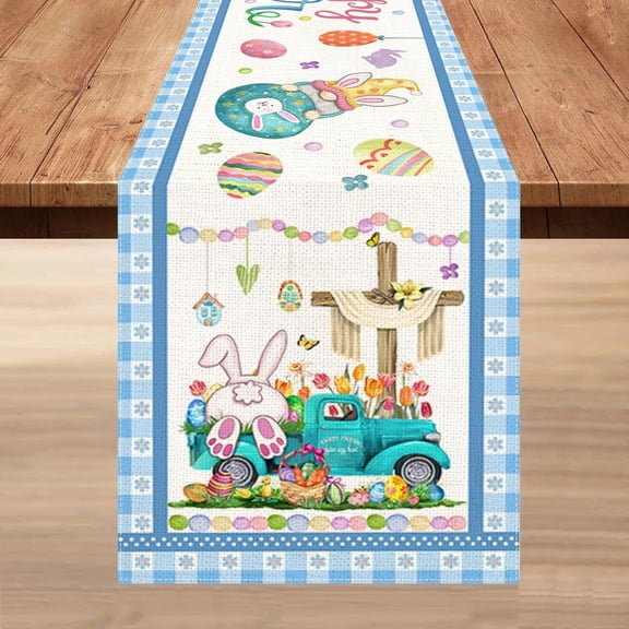 Moderong Easter Table Runner 108 Inches Long, Easter Bunny Eggs Table Runners Spring for Party Home Dinner Decor