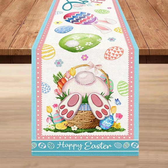 Moderong Easter Table Runner, Easter Table Runner 108 Inches Long Bunny Eggs Spring for Party Home Dinner Decor