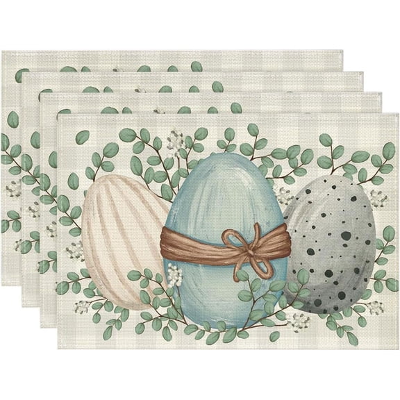 Moderong Eucalyptus Eggs Easter Placemats Set of 4, 12x18 Inch Spring Seasonal Table Mats for Party Kitchen Dining Decoration