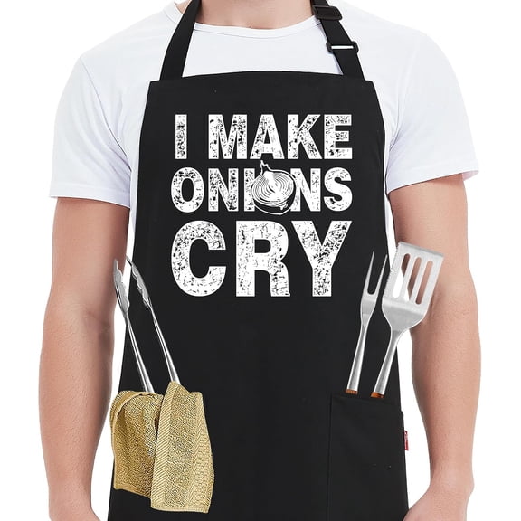 Moderong Funny BBQ Grill Aprons for Men - I Make Onions Cry - Mens Funny Chef Cooking Grilling Aprons with 2 Pockets - Fathers Day Birthday Christmas Gifts for Dad, Husband