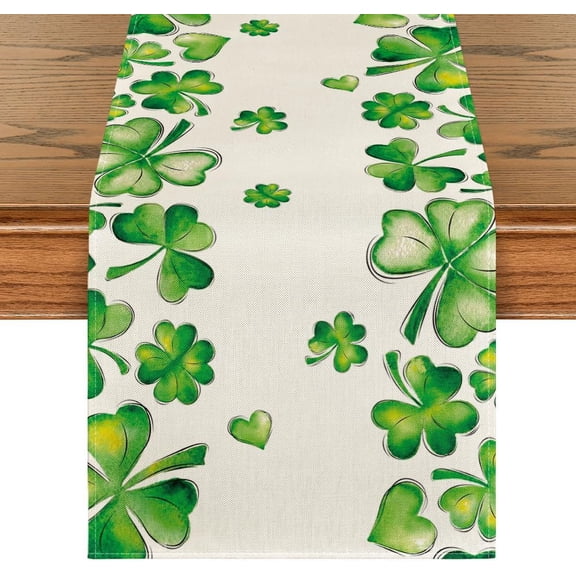 Moderong Green Shamrock Bushes St. Patrick''s Day Table Runner, Seasonal Spring Holiday Kitchen Dining Table Decoration for Indoor Outdoor Home Party Decor 13 x 36 Inch