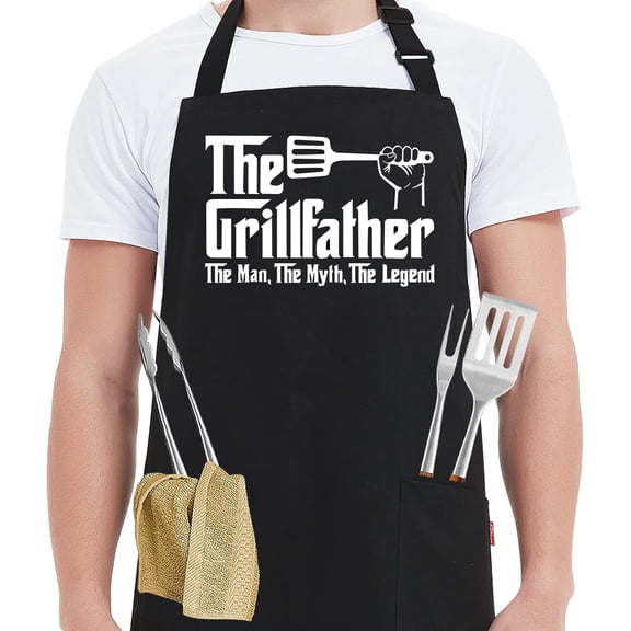 Moderong Grill Apron BBQ Aprons for Men Dad - The Grillfather - Funny Chef Cooking Grilling Apron for Dad with 2 Pockets and 40" Long Ties