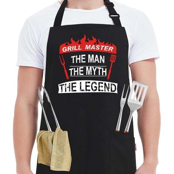 Moderong Grill Aprons for Men Funny - Grill Master The Man The Myth The Legend - Mens Adjustable Bib Cooking Grilling BBQ Aprons with 2 Pockets and Long Ties