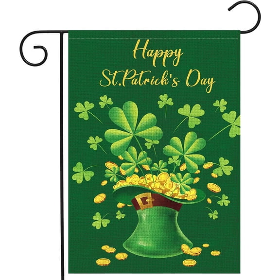 Moderong Happy St Patrick''s Day Garden Flag 12 x 18 Inch Burlap Spring Flag Double Sided Printed Shamrocks Holiday Flags Happy St. Patrick''s Sign for Home Outside Outdoor Decor (ONLY FLAG)